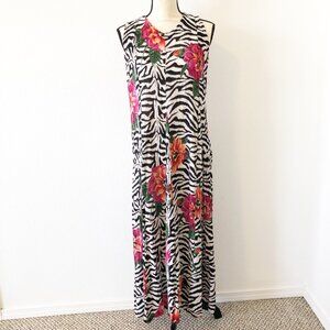 NOSTALGIA Zebra Print Floral Sleeveless Maxi Dress Womens Medium